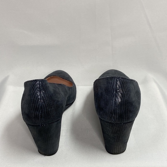Taryn Rose Kathleen Reptile Embossed Leather Wedges Navy Slate Size 8.5 - Picture 4 of 7